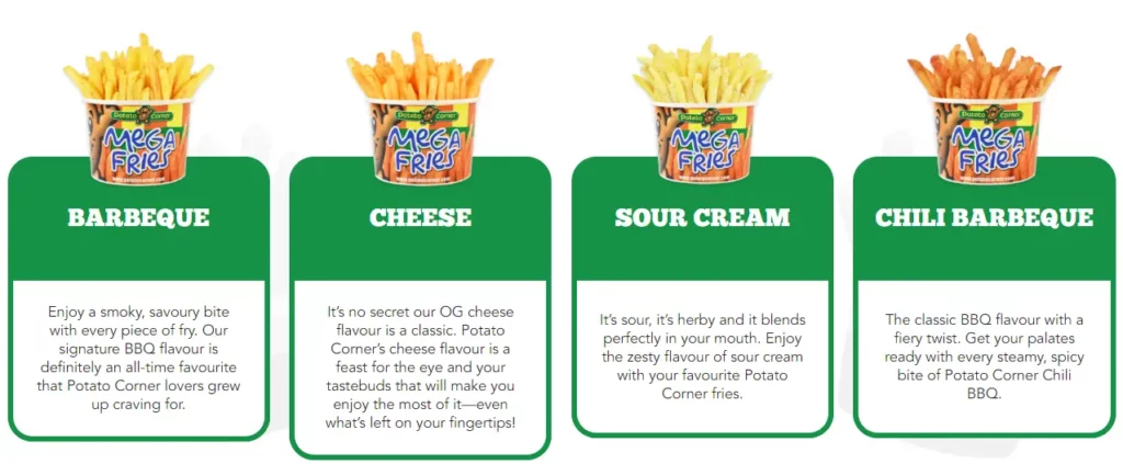 Potato corner menu flavors