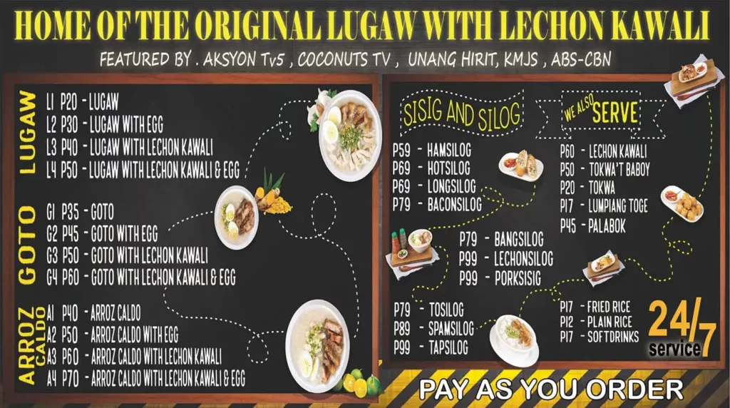 Lugawan Sa Tejeros Menu