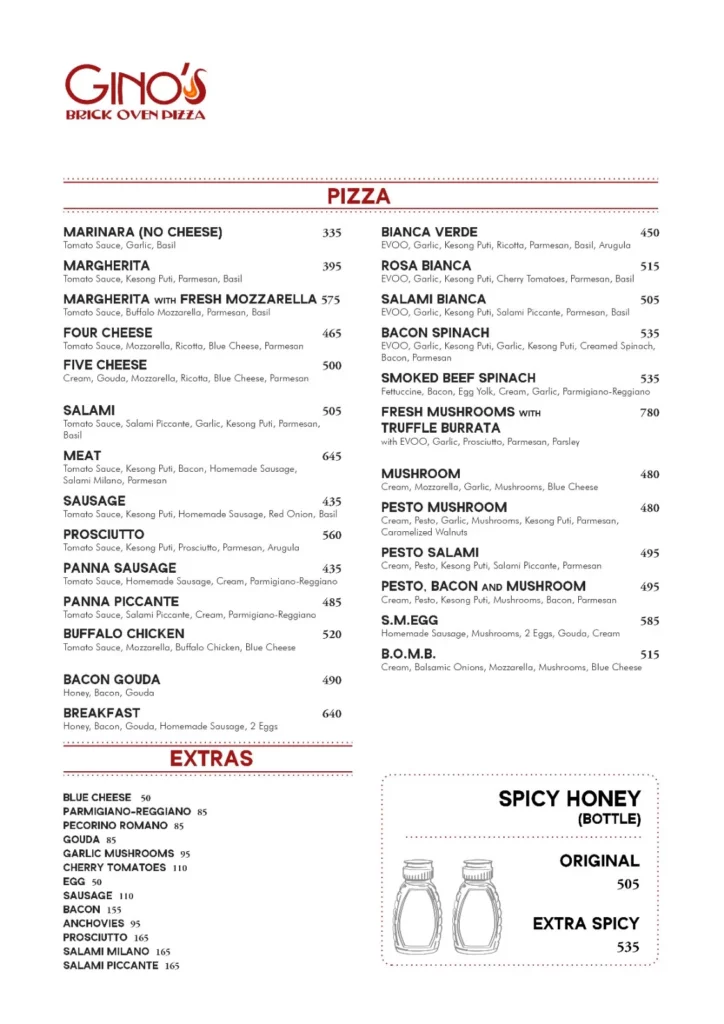 Gino's Pizza Menu