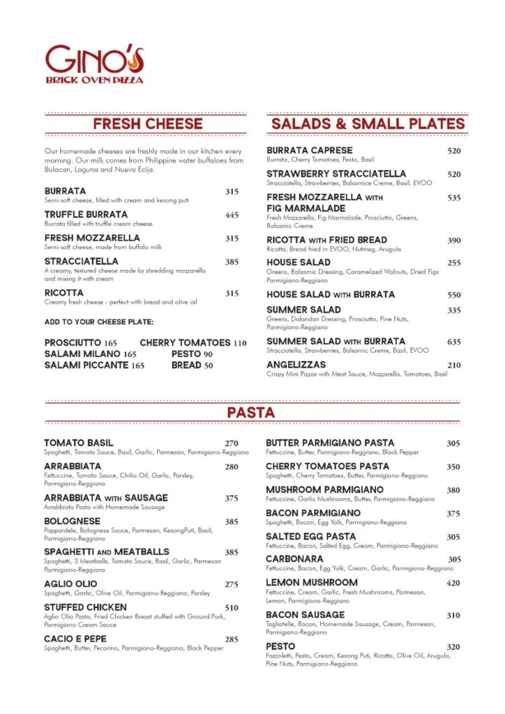 Gino's Philippines Menu Prices Updated 2025