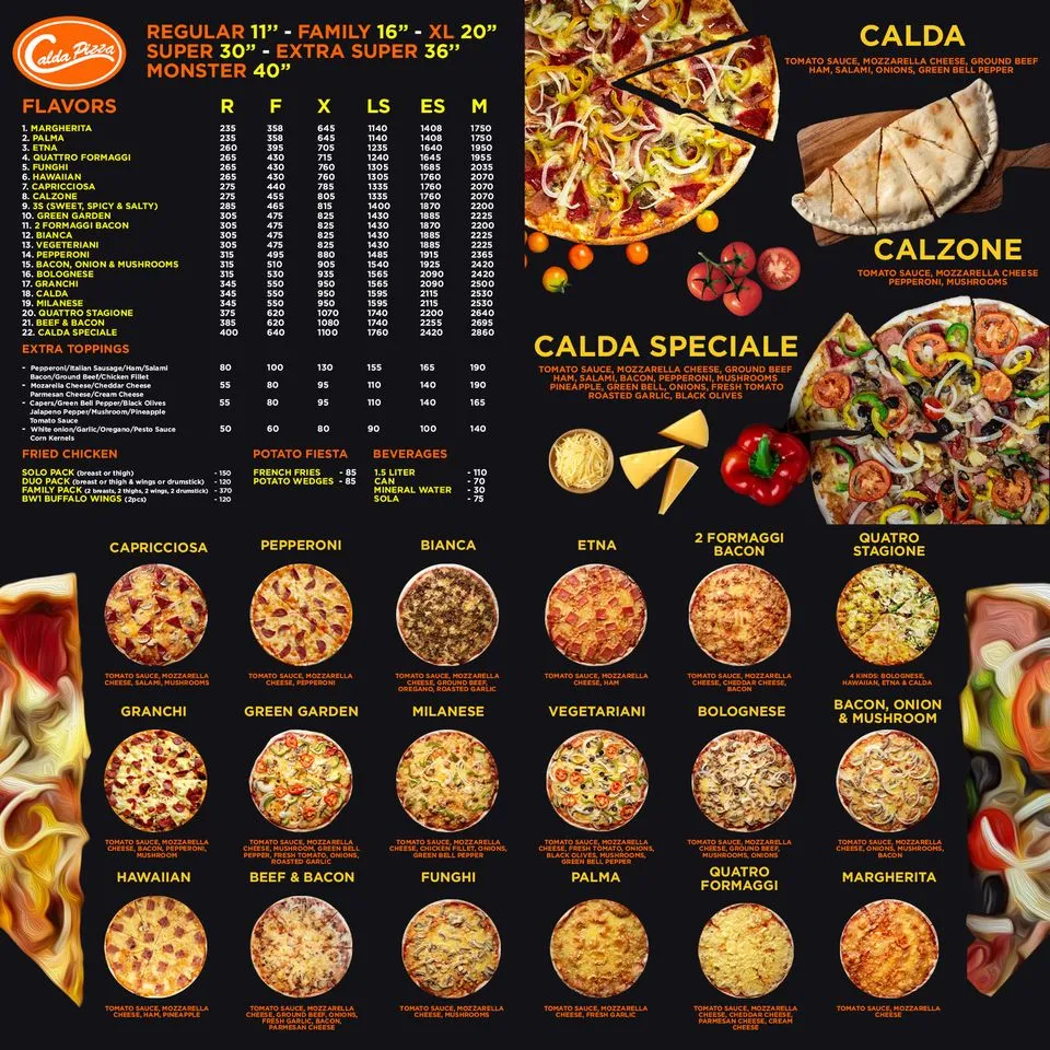 Calda Pizza Menu