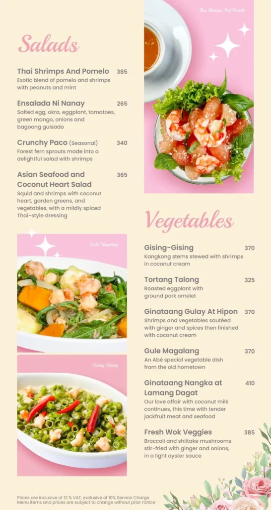 Fely J's Salads and vegetable prices