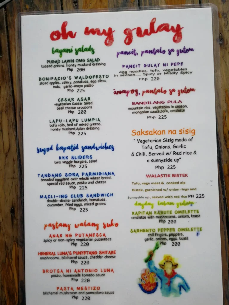 Oh My Gulay Menu