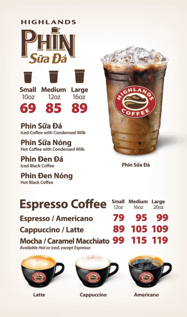 highlands coffee menu