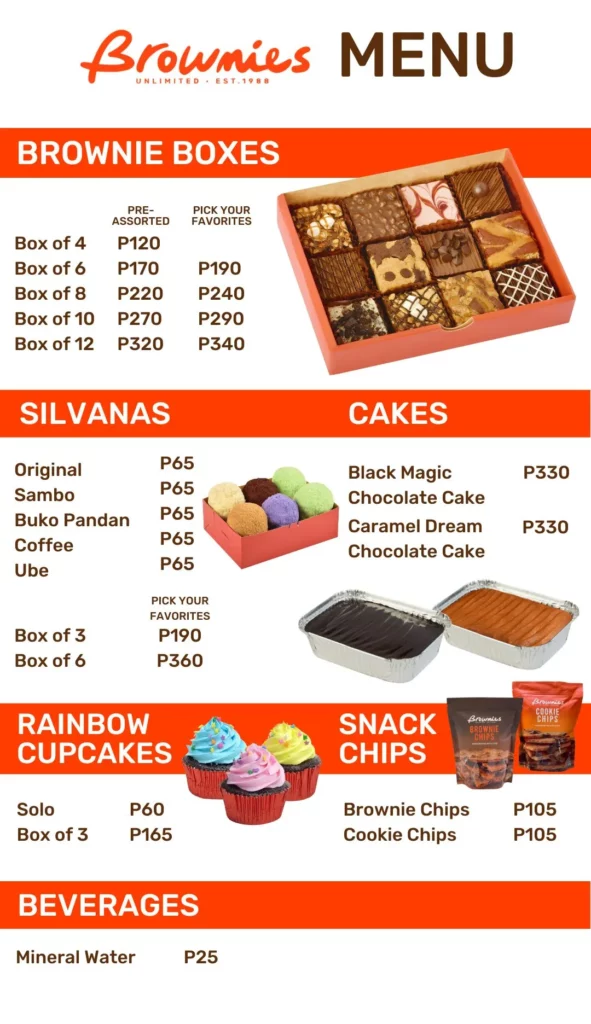 Brownies Unlimited Menu