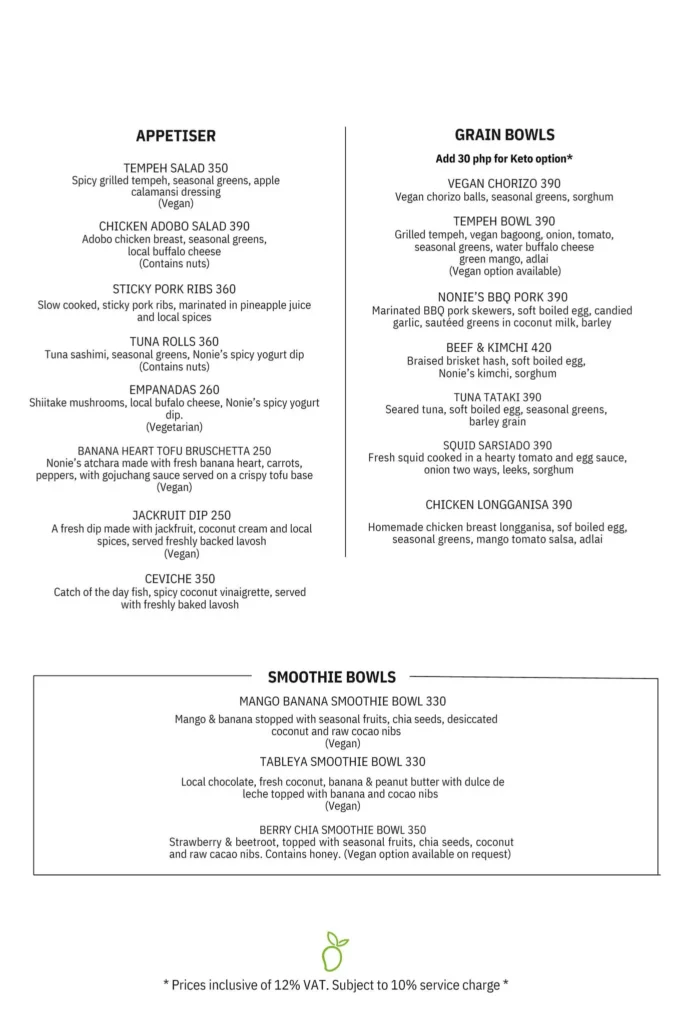  Nonie's Appetiser & Grain Bowls Menu