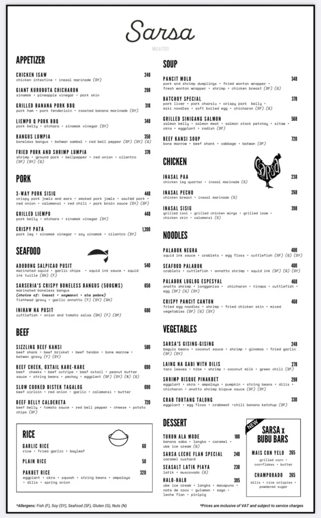 Sarsa Menu