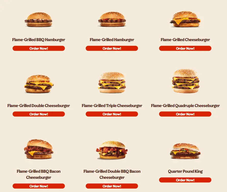 BK Flame Grilled Menu