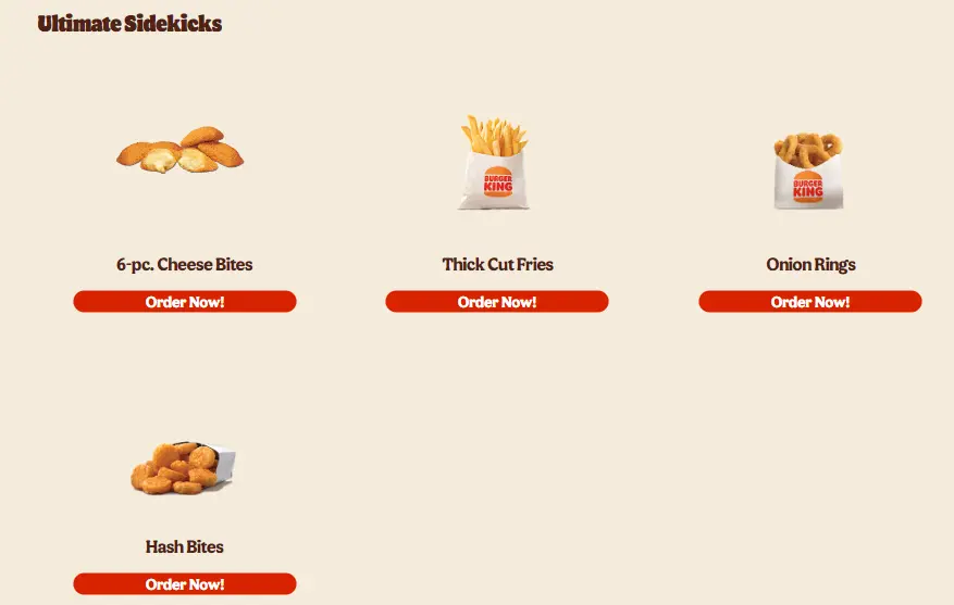 BK Side Kicks Menu