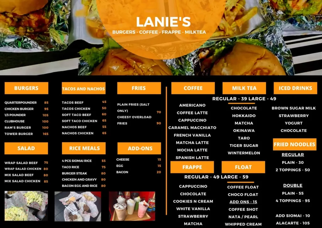 lanie's burger menu