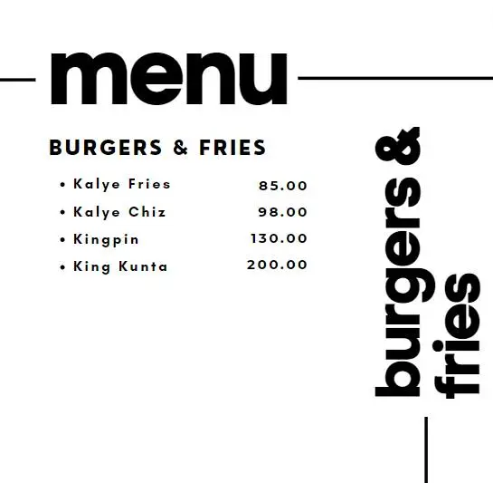 kalye burger menu