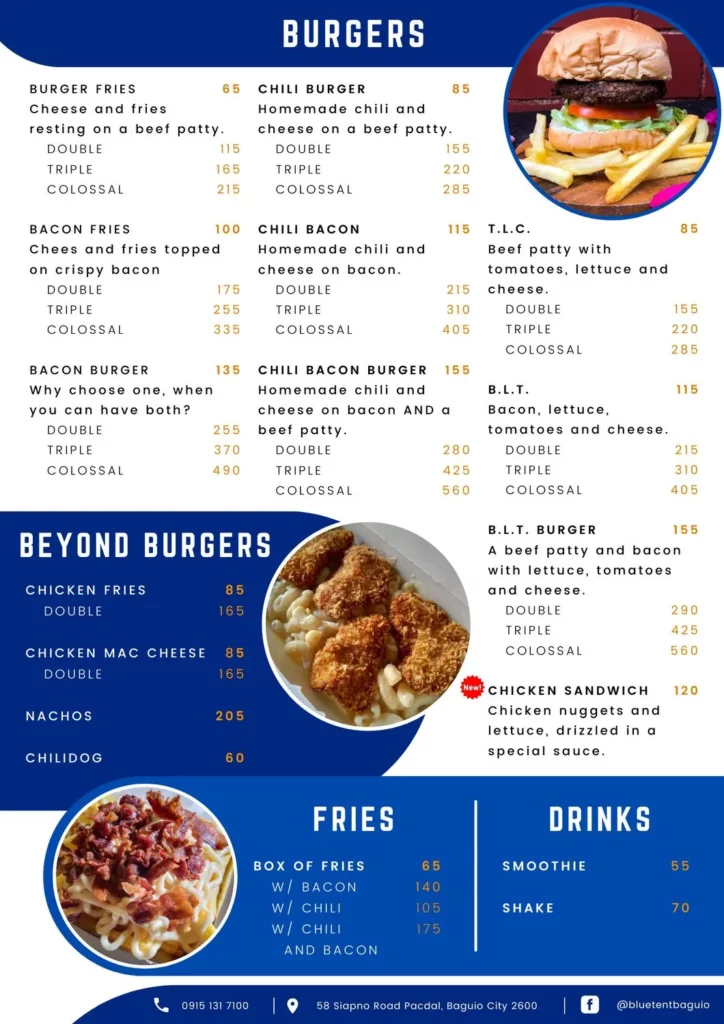 Blue Tent Menu