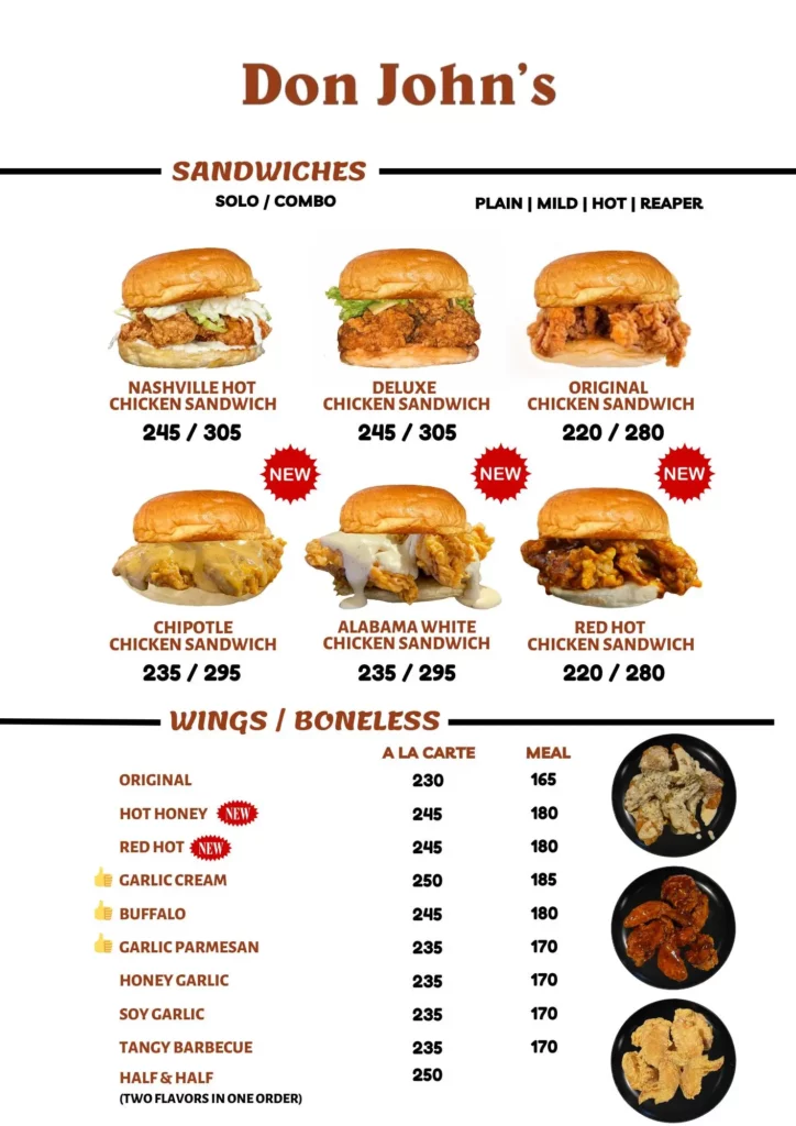 Don John's Ph Menu 